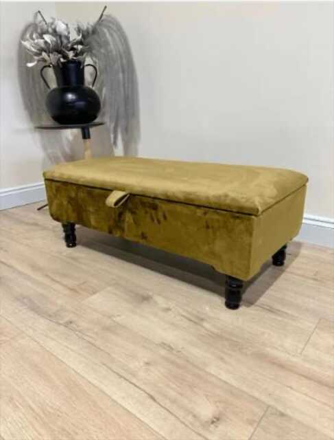 Gold Velvet Ottoman Coffee Table, Chesterfield Storage Box - image 1