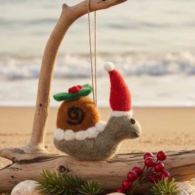 Christmas Snail - Hanging Decoration Needle Felt Handmade Biodegradable Sustainable Tree - image 1
