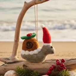 Christmas Snail - Hanging Decoration Needle Felt Handmade Biodegradable Sustainable Tree
