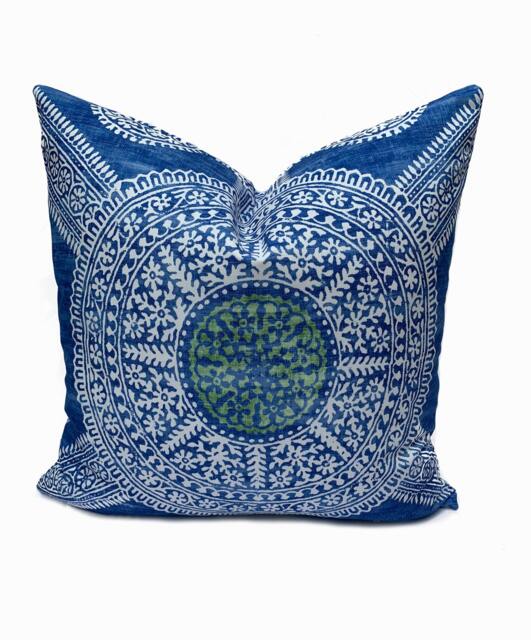 Thibaut Stonington Blue & Green Ceylon Collection Cushion Cover Pillow Double Sided - image 1