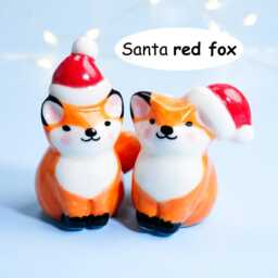 Handmade Ceramic Fox Christmas Ornament Santa Hat Figurine - thumbnail 2