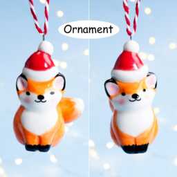 Handmade Ceramic Fox Christmas Ornament Santa Hat Figurine - thumbnail 3