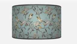 Garden Birds Lampshade - Blue & Mustard Drum Pendant Light Shade Handmade Cylinder Ceiling Lamp For Nature Inspired Decor