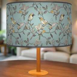 Garden Birds Lampshade - Blue & Mustard Drum Pendant Light Shade Handmade Cylinder Ceiling Lamp For Nature Inspired Decor - thumbnail 2