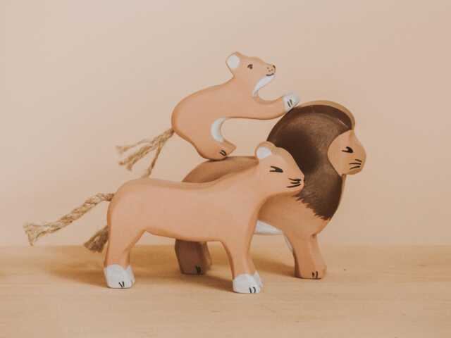 Wooden Lion, Lion Family, Animals, Montessori Toy, Figure Animal, Eco-Friendly Animal Toys, Gift For Baby, Christmas Gift, Zoo Safari - image 1