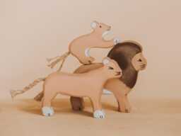 Wooden Lion, Lion Family, Animals, Montessori Toy, Figure Animal, Eco-Friendly Animal Toys, Gift For Baby, Christmas Gift, Zoo Safari - thumbnail 1
