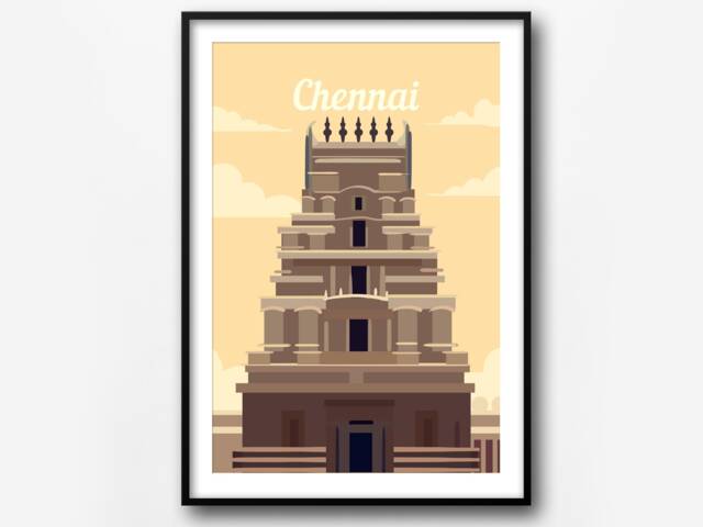 Chennai India Travel Poster Retro Wall Art Print - image 1