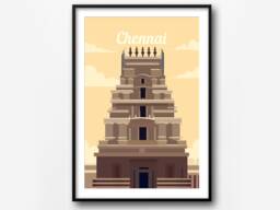 Chennai India Travel Poster Retro Wall Art Print - thumbnail 1