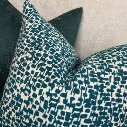 Teal Abstract Cushion Cover, Pillow Cover For Sofa Bed Or Throw. Designer John Lewis Fabric , Yin High Quality - Lumbar Size 12 X 20 - thumbnail 4