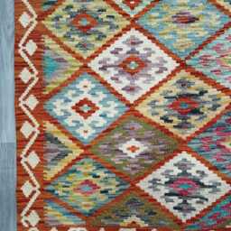 Tribal Kilim Rug, Handmade Artisan Afghan Turkish, Scandinavian, Navajo, Bohemian Flatweave, Natural Wool Multicolour Rug 197x152 cm - thumbnail 2