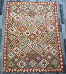 Tribal Kilim Rug, Handmade Artisan Afghan Turkish, Scandinavian, Navajo, Bohemian Flatweave, Natural Wool Multicolour Rug 197x152 cm - thumbnail 1