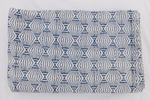 Floral Hand Block Print Kantha Quilt - Indian Cotton Bedspread - image 1