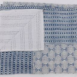 Floral Hand Block Print Kantha Quilt - Indian Cotton Bedspread - thumbnail 2