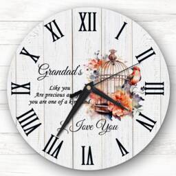 Wood Effect Grandad Floral Bird Cage Personalised Gift Clock - thumbnail 1
