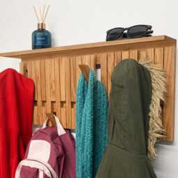 Coat Rack Wall Mounted With Optional Shelf - Solid Oak Handmade - thumbnail 2