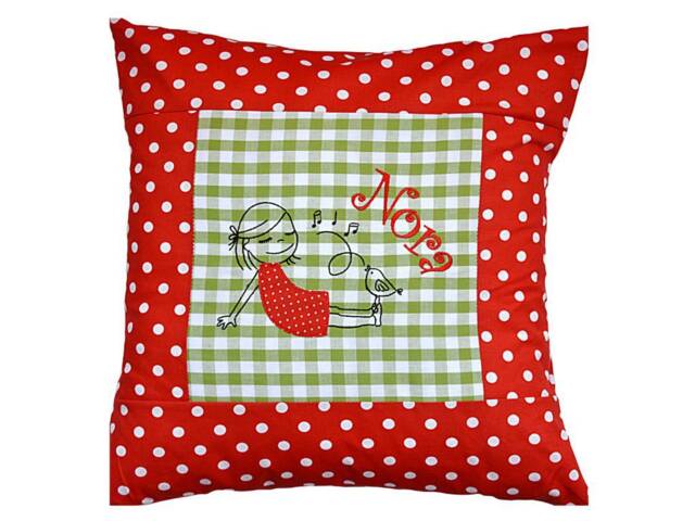 "Embroidered Cushion ""Girl With Bird + Name" - image 1