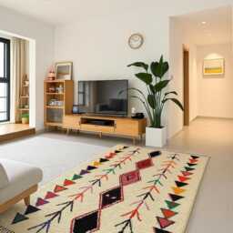 Handmade Wool Moroccan Rug - Geometric Berber Design - thumbnail 2