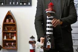 Ceramic Lighthouse Table Lamp, Nautical Klaipeda Bedside Desk D??cor, Handmade Art Deco Night New Home Gift - thumbnail 1