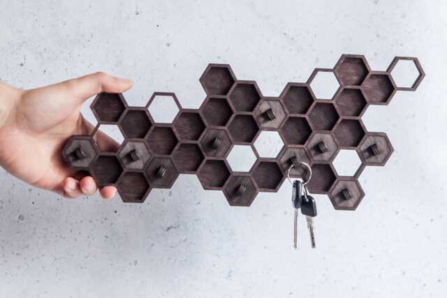 Key Holder For Wall Wooden, Honeycomb Key Holder, Key Honeycomb, Wooden Honeycomb, Key Organizer Wall, Honeycomb Decor, Key Rack Wood - image 1