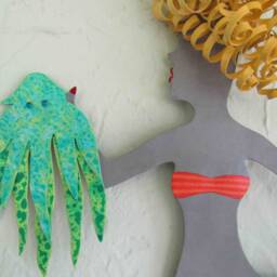 Handmade Mermaid & Squid Metal Wall Art Coastal Beach House Decor - 14 X 18 - thumbnail 2