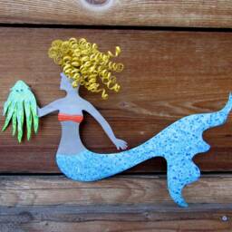 Handmade Mermaid & Squid Metal Wall Art Coastal Beach House Decor - 14 X 18 - thumbnail 3