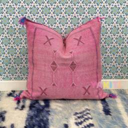 Yakiti-Pink Square Moroccan Pillows, Aka Cactus Silk Pillow, Decorative Pillows, Sabra Pillows, Moroccan Decor Designer Cactus - thumbnail 2