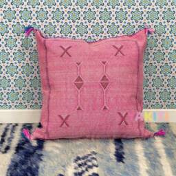 Yakiti-Pink Square Moroccan Pillows, Aka Cactus Silk Pillow, Decorative Pillows, Sabra Pillows, Moroccan Decor Designer Cactus - thumbnail 3