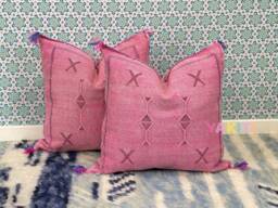 Yakiti-Pink Square Moroccan Pillows, Aka Cactus Silk Pillow, Decorative Pillows, Sabra Pillows, Moroccan Decor Designer Cactus - thumbnail 1