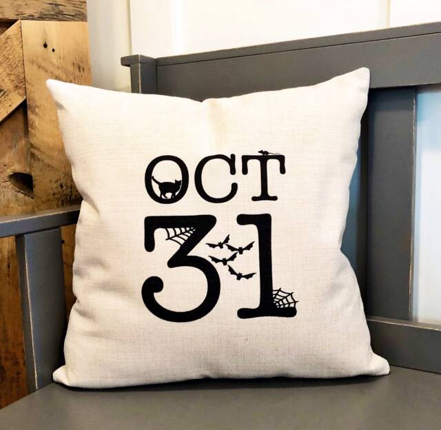 October 31 Halloween Linen Pillow Cover - Farmhouse Fall Decor - image 1