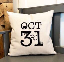 October 31 Halloween Linen Pillow Cover - Farmhouse Fall Decor - thumbnail 1