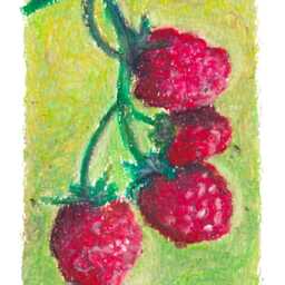 Raspberries Oil Pastel Kitchen Print - Cottagecore Food Art - thumbnail 3