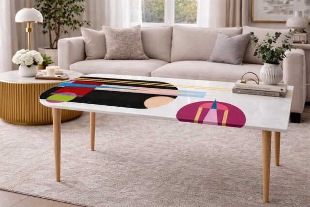 Geometric Epoxy Resin Table Black, White & Colorful Boho Art - image 1