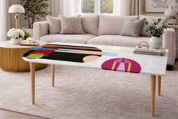 Geometric Epoxy Resin Table Black, White & Colorful Boho Art - thumbnail 1