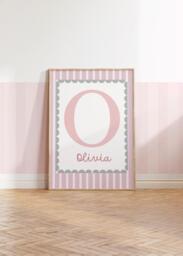 Girls Personalised Name & Initial Wall Art Print Poster , Pink Green Nursery Print, Scallop Border - thumbnail 1