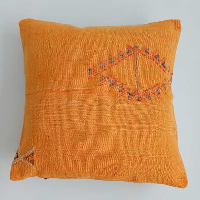 Moroccan Cactus Silk Cushion Cover, Handmade Sabra Throw Pillow, Orange Cushion, Scatter 16''x16''/40x40 cm - image 1