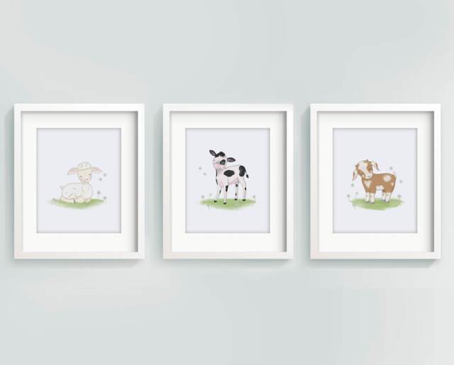 Set Of 3 Wall Art - Farm Nursery Animals Baby Animal Prints Decor Shower Gift Lamb Sweet Cheeks - image 1