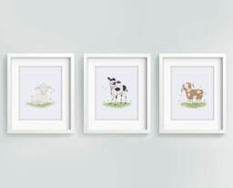 Set Of 3 Wall Art - Farm Nursery Animals Baby Animal Prints Decor Shower Gift Lamb Sweet Cheeks - thumbnail 1