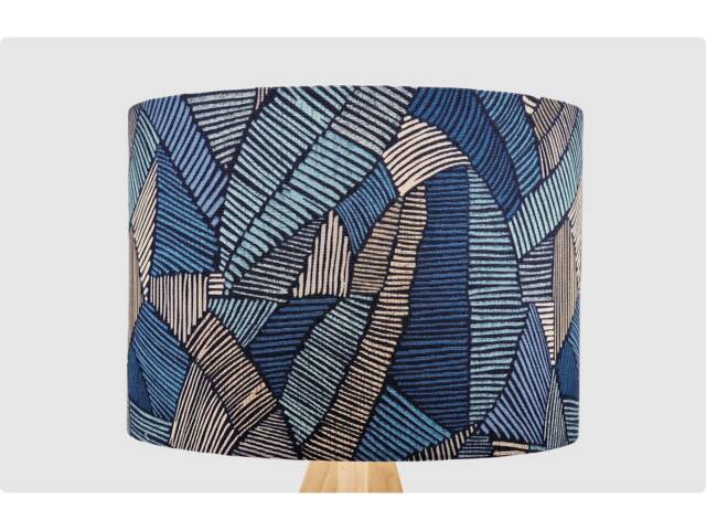 Handmade Lampshade Blue Grey Fabric Drum, Modern Abstract Linework Geometric Light Shade For Table/Floor Lamp Or Ceiling Pendant - image 1