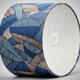 Handmade Lampshade Blue Grey Fabric Drum, Modern Abstract Linework Geometric Light Shade For Table/Floor Lamp Or Ceiling Pendant - thumbnail 3