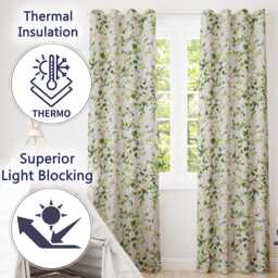 Elegant Watercolor Butterflies & Green Leaves On Sage Seamless Pattern Readymade Eyelet Ring Top Thermal 100% Blackout Curtains - thumbnail 3