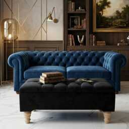 Chesterfield Plush Velvet Storage Ottoman Blanket Toy Box With Natura Gloss Wooden Legs - thumbnail 2