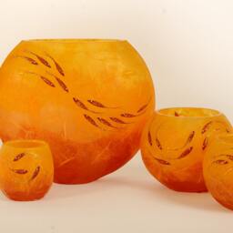 Hand Decorated Glass Tea Light Holder Orange Fish Strawsilk , Included Led Candle - thumbnail 3