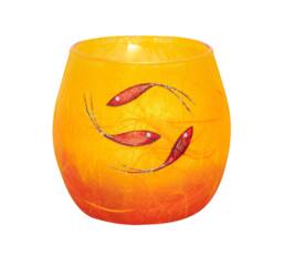 Hand Decorated Glass Tea Light Holder Orange Fish Strawsilk , Included Led Candle