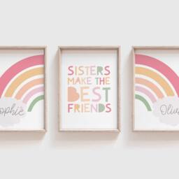 Sisters Bedroom Decor, Make The Best Friends Wall Art, Personalised Rainbow Prints, Bedroom, Siblings Set Of 3 - thumbnail 2