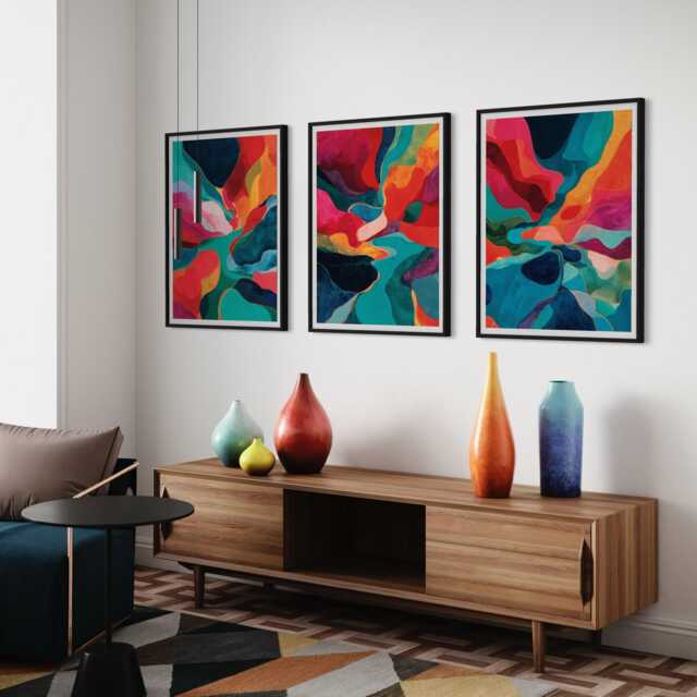 Bold Colourful Abstract Art Print Set Of 3 Modern Geometric Landscape Style Artwork Vibrant Contemporary Triptych For Living Room Office - image 1