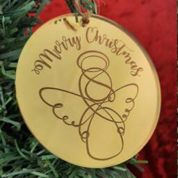 Merry Christmas Angel - Mirror Decorations Hanging Tree Ornaments, Laser Engraved, Bauble - thumbnail 3