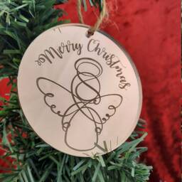 Merry Christmas Angel - Mirror Decorations Hanging Tree Ornaments, Laser Engraved, Bauble - thumbnail 2