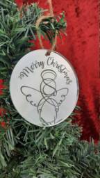 Merry Christmas Angel - Mirror Decorations Hanging Tree Ornaments, Laser Engraved, Bauble - thumbnail 1