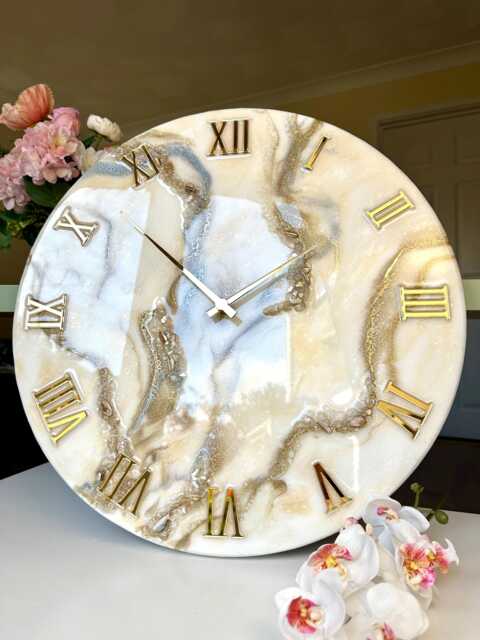 Gold & Silver Resin Wall Clock Natural Stones, Modern Art Decor - image 1