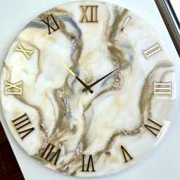 Gold & Silver Resin Wall Clock Natural Stones, Modern Art Decor - thumbnail 3